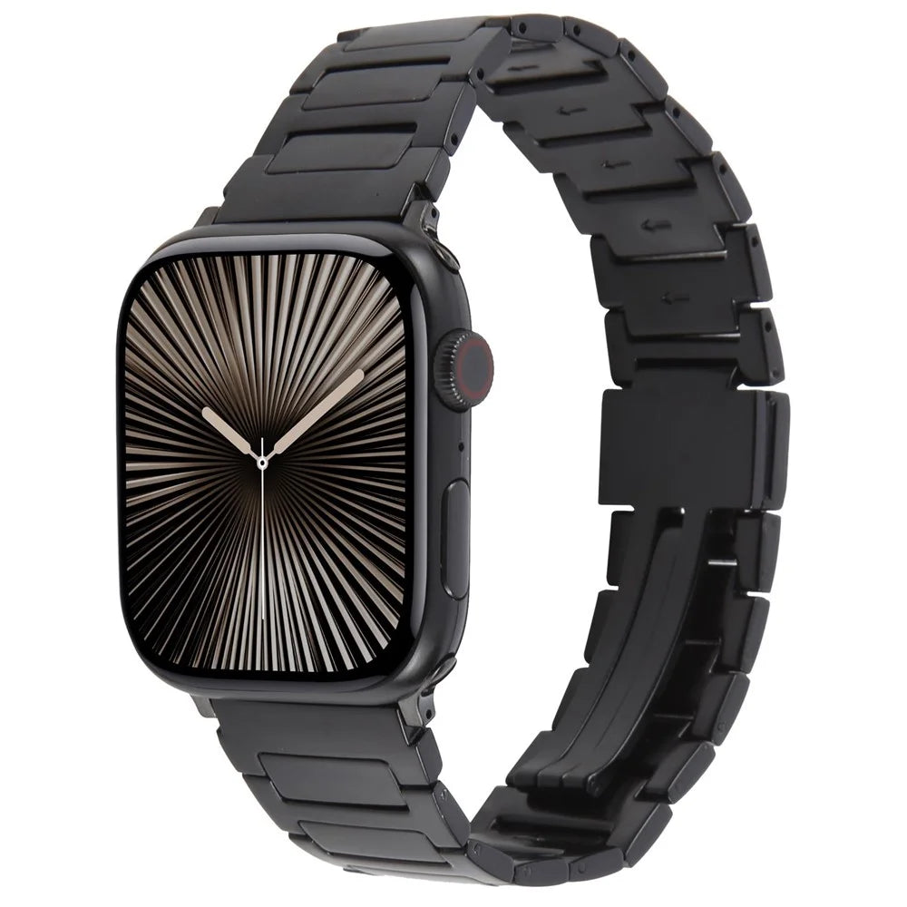Watch Band For Apple Watch Series 11 10 42mm / 9 8 7 41mm / SE3 SE2 SE 6 5 4 40mm / 3 2 1 38mm Magnetic Foldable Buckle Metal Strap - Black - 2