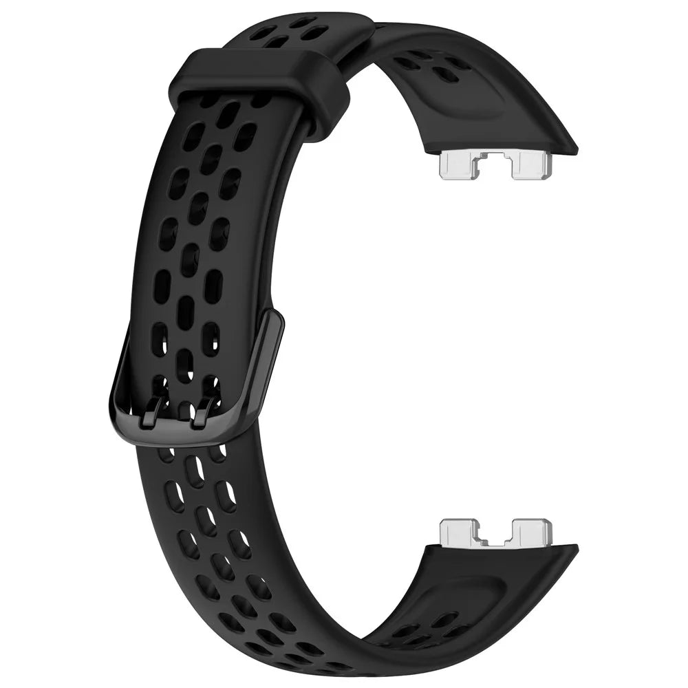 Silicone Watch Band For Huawei Band 10 NFC  /  10  /  9 NFC  /  9  /  8 NFC  /  8 Perforated Breathable Wristband Replacement Strap - Black - 3