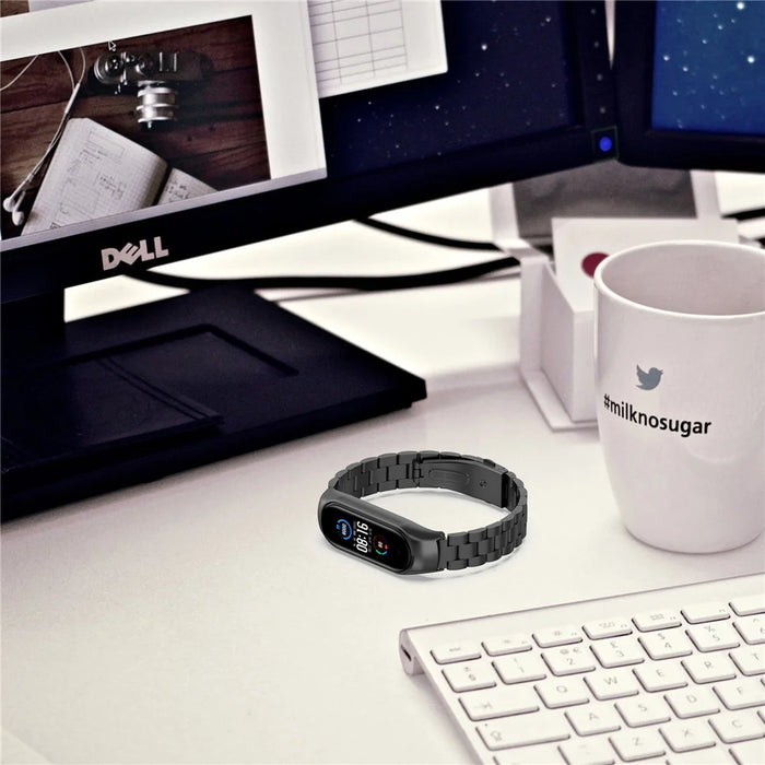 Stainless Steel Watch Strap Replacement Watchband for Xiaomi Mi Band 5/6 - Black - 5