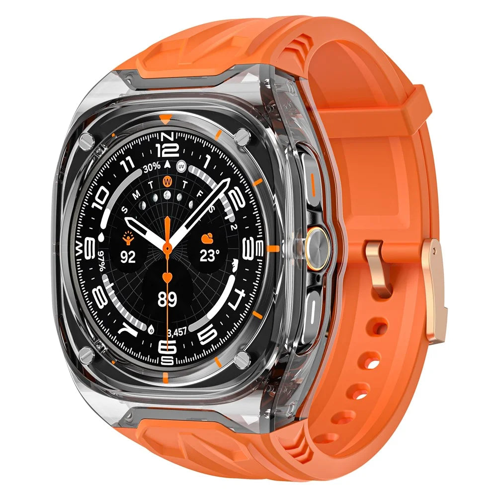 Replacement Strap for Apple Watch Series 10 42mm TPU Watch Band with PC Case - Orange Clear Black - 1