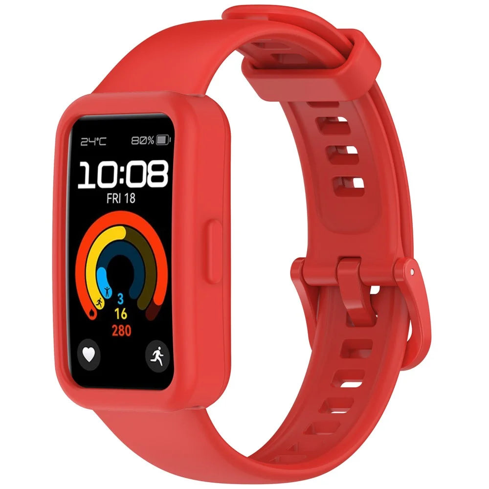 Silicone Band for Huawei Band 10 NFC / 10 / 9 NFC / 9 / 8 NFC / 8 Adjustable Strap with Watch Frame - Red - 1