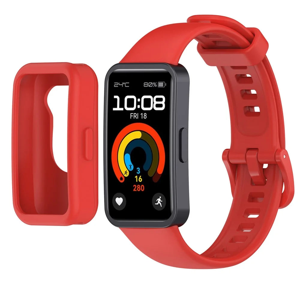 Silicone Band for Huawei Band 10 NFC / 10 / 9 NFC / 9 / 8 NFC / 8 Adjustable Strap with Watch Frame - Red - 2
