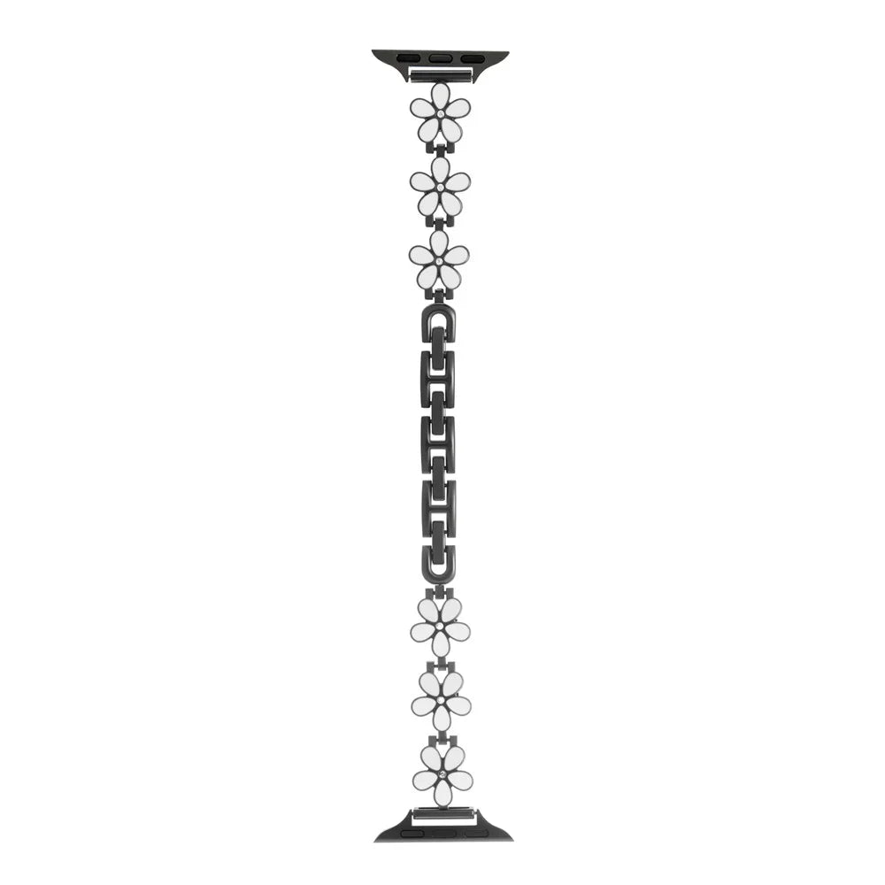 Metal Strap For Apple Watch Series 11 10 42mm / 9 8 7 41mm / SE3 SE2 SE 6 5 4 40mm / 3 2 1 38mm Five Petal Flower Bracelet Watch Band - White  /  Black - 1
