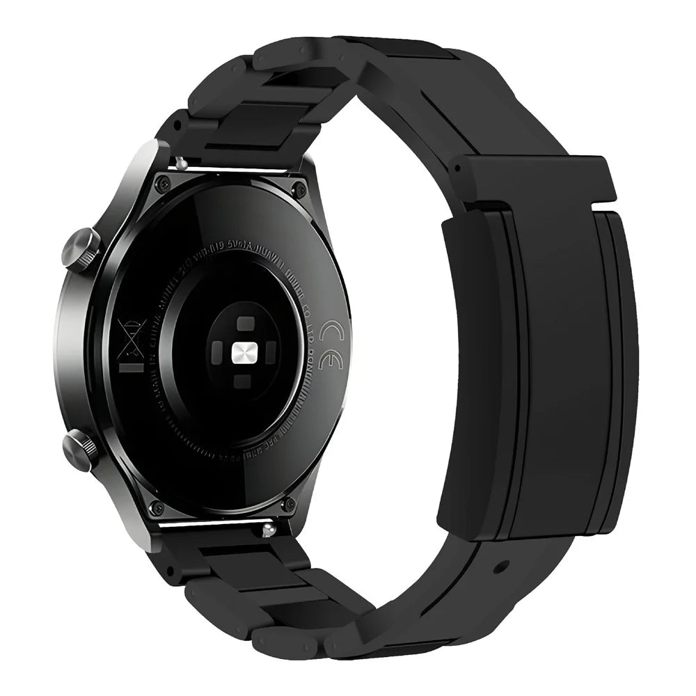 For Huawei / Samsung 22mm Universal Watch Band T-Shaped Magnetic Buckle Stainless Steel + Rubber Strap - Black - 1