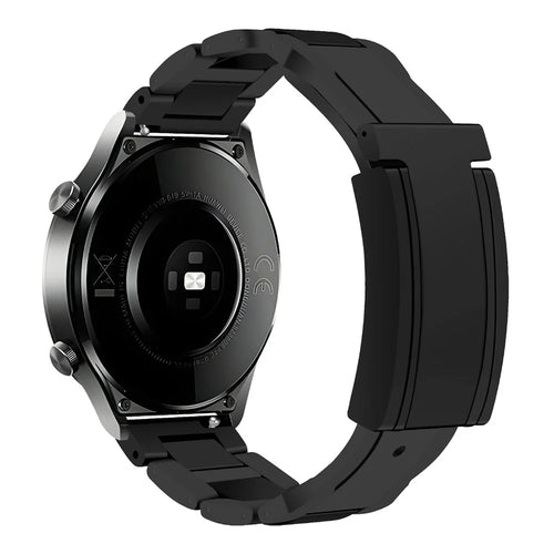 For Huawei / Samsung 22mm Universal Watch Band T-Shaped Magnetic Buckle Stainless Steel + Rubber Strap - Black - 1