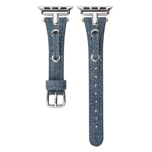 Watch Strap for Apple Watch Series 11 10 42mm / 9 8 7 41mm / SE3 SE2 SE 6 5 4 40mm / 3 2 1 38mm Denim + Leather Adjustable Band - Blue - 1
