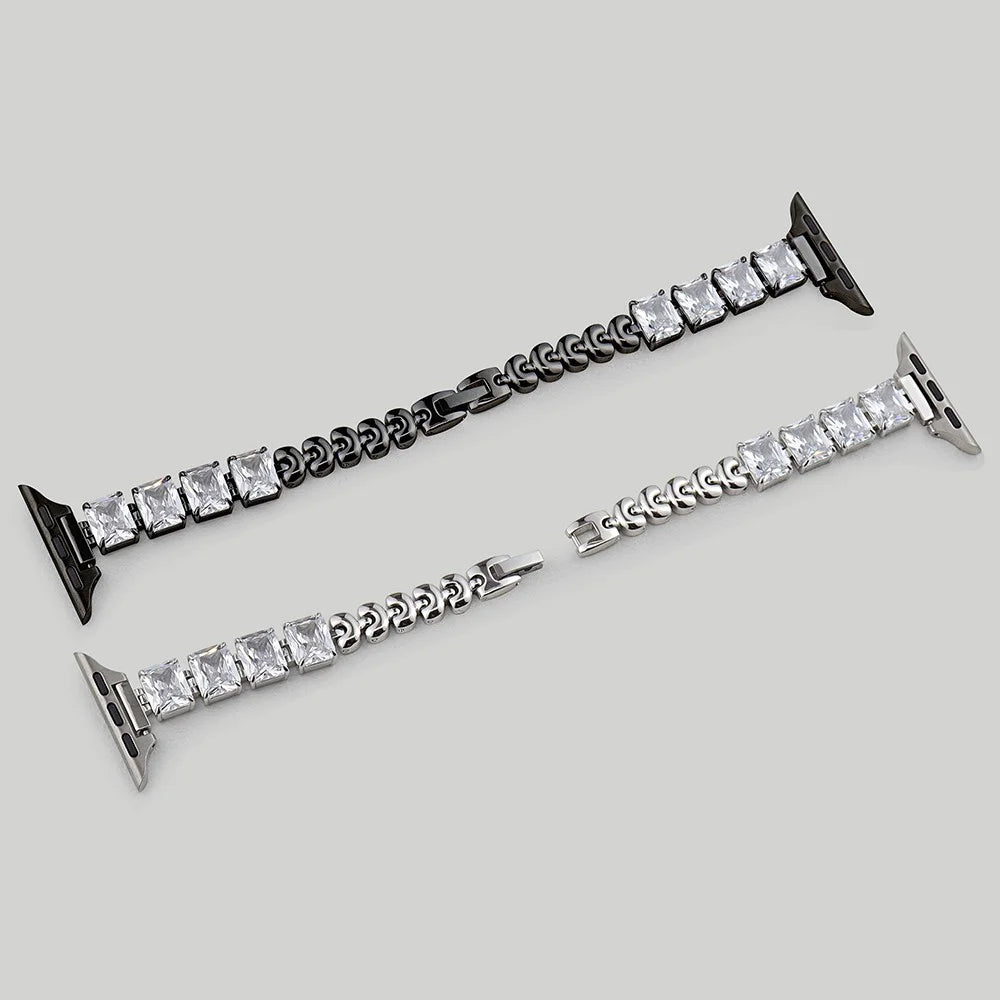Copper Chain Strap for Apple Watch Ultra 3 2 1 49mm / Series 11 10 46mm / 9 8 7 45mm / SE3 SE2 SE 6 5 4 44mm / 3 2 1 42mm Square Rhinestone Watch Band - Silver - 2