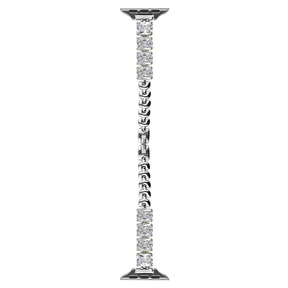 Copper Chain Strap for Apple Watch Series 11 10 42mm / 9 8 7 41mm / SE3 SE2 SE 6 5 4 40mm / 3 2 1 38mm Square Rhinestone Watch Band - Silver - 1
