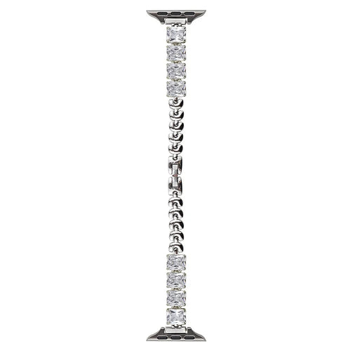 Copper Chain Strap for Apple Watch Series 11 10 42mm / 9 8 7 41mm / SE3 SE2 SE 6 5 4 40mm / 3 2 1 38mm Square Rhinestone Watch Band - Silver - 1