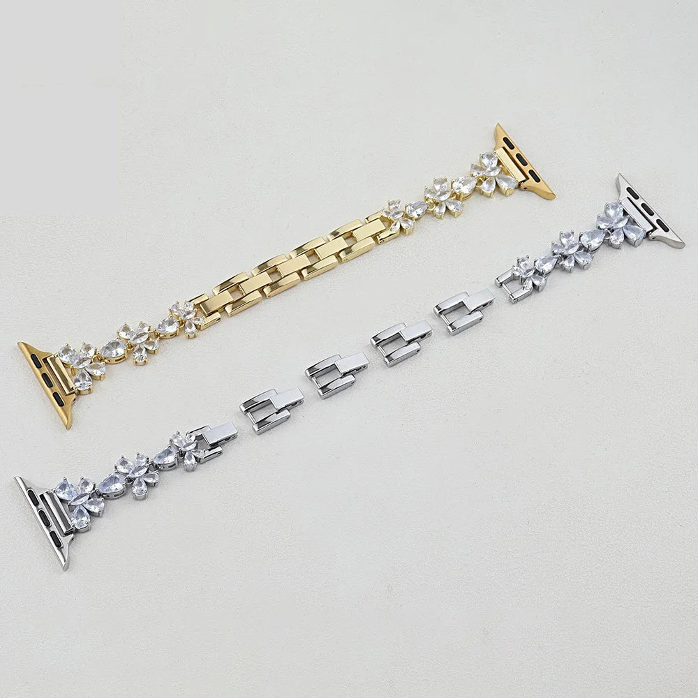 Copper Chain Strap for Apple Watch Ultra 3 2 1 49mm / Series 11 10 46mm / 9 8 7 45mm / SE3 SE2 SE 6 5 4 44mm / 3 2 1 42mm Butterfly Zircon Decor Watch Band - Gold - 2
