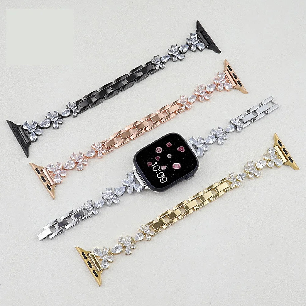 Copper Chain Strap for Apple Watch Ultra 3 2 1 49mm / Series 11 10 46mm / 9 8 7 45mm / SE3 SE2 SE 6 5 4 44mm / 3 2 1 42mm Butterfly Zircon Decor Watch Band - Gold - 4