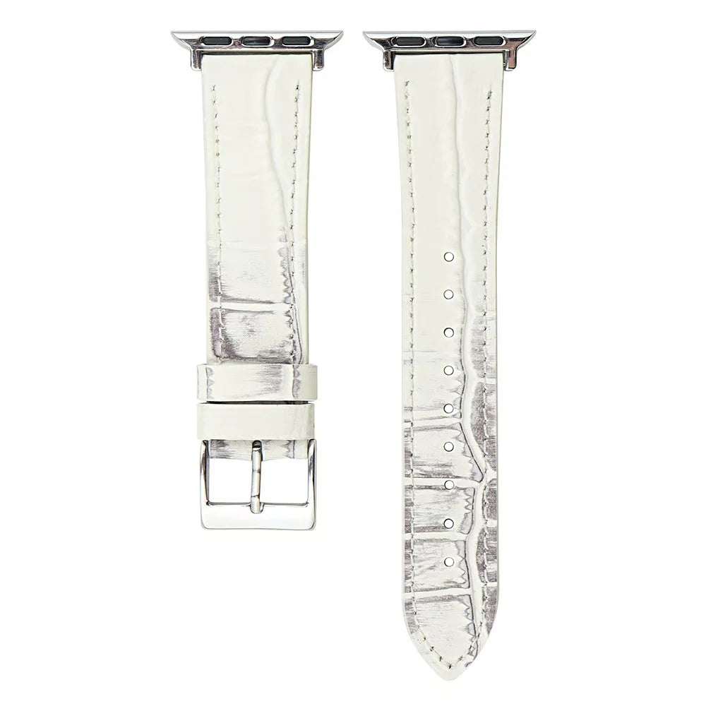 Leather Watch Strap for Apple Watch Ultra 3 2 1 49mm / Series 11 10 46mm / 9 8 7 45mm / SE3 SE2 SE 6 5 4 44mm / 3 2 1 42mm Crocodile Texture Wrist Band - Style 3 - 1