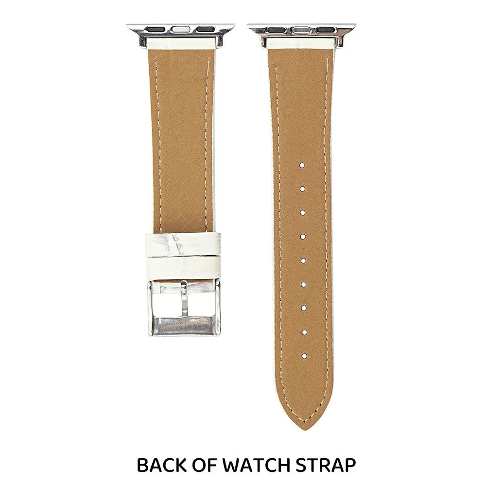 Leather Watch Strap for Apple Watch Ultra 3 2 1 49mm / Series 11 10 46mm / 9 8 7 45mm / SE3 SE2 SE 6 5 4 44mm / 3 2 1 42mm Crocodile Texture Wrist Band - Style 3 - 2