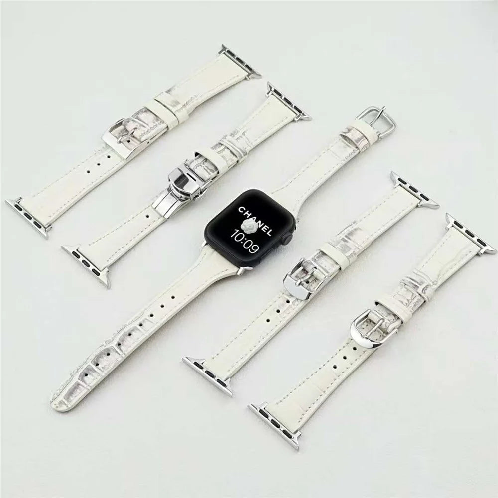 Leather Watch Strap for Apple Watch Ultra 3 2 1 49mm / Series 11 10 46mm / 9 8 7 45mm / SE3 SE2 SE 6 5 4 44mm / 3 2 1 42mm Crocodile Texture Wrist Band - Style 3 - 3