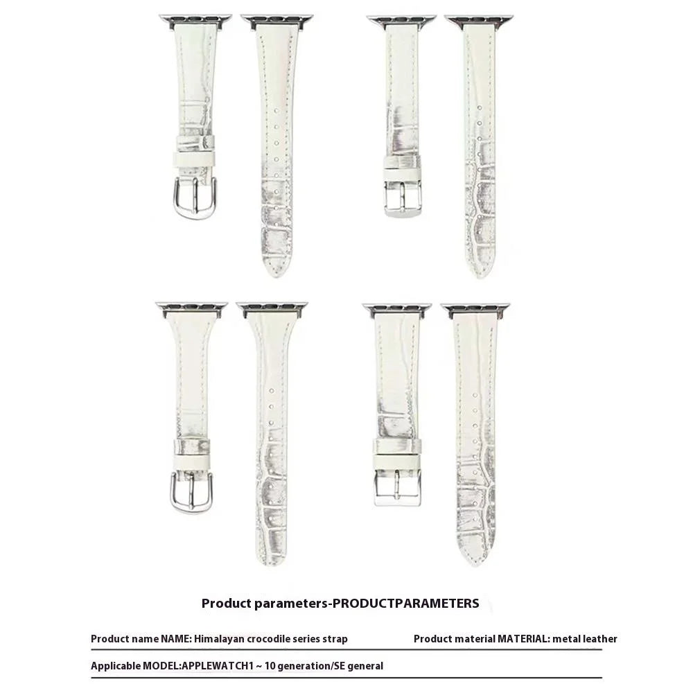 Leather Watch Strap for Apple Watch Series 11 10 42mm / 9 8 7 41mm / SE3 SE2 SE 6 5 4 40mm / 3 2 1 38mm Crocodile Texture Wrist Band - Style 3 - 4