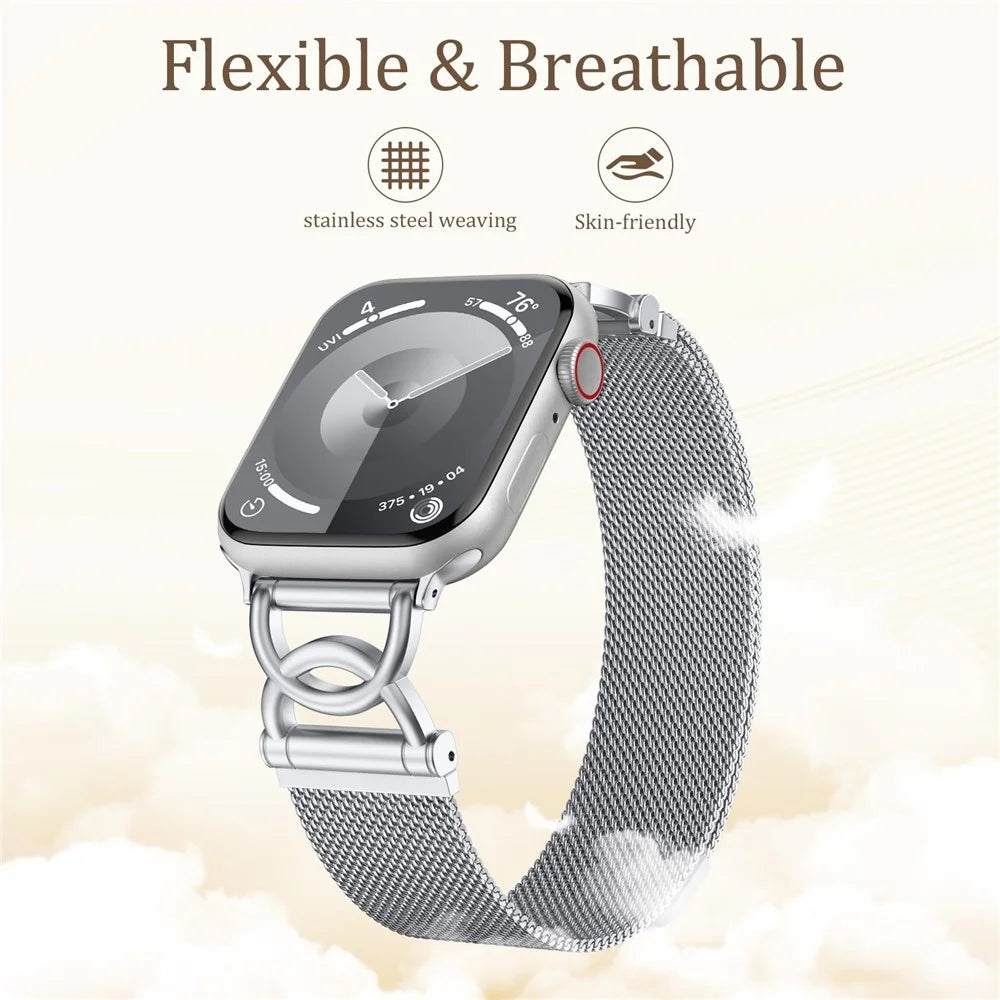 Watch Band For Apple Watch Series 11 10 42mm / 9 8 7 41mm / SE3 SE2 SE 6 5 4 40mm / 3 2 1 38mm DC-Shape Magnetic Clasp Stainless Steel Metal Strap - Silver - 3