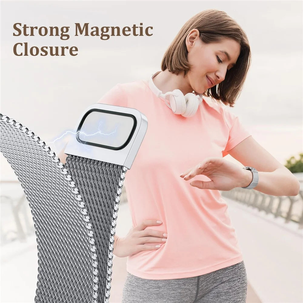 Watch Band For Apple Watch Series 11 10 42mm / 9 8 7 41mm / SE3 SE2 SE 6 5 4 40mm / 3 2 1 38mm DC-Shape Magnetic Clasp Stainless Steel Metal Strap - Silver - 5