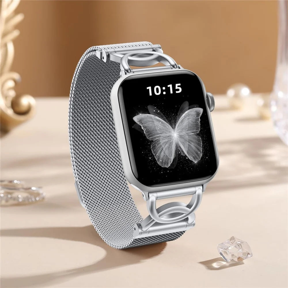 Watch Band For Apple Watch Series 11 10 42mm / 9 8 7 41mm / SE3 SE2 SE 6 5 4 40mm / 3 2 1 38mm DC-Shape Magnetic Clasp Stainless Steel Metal Strap - Silver - 7