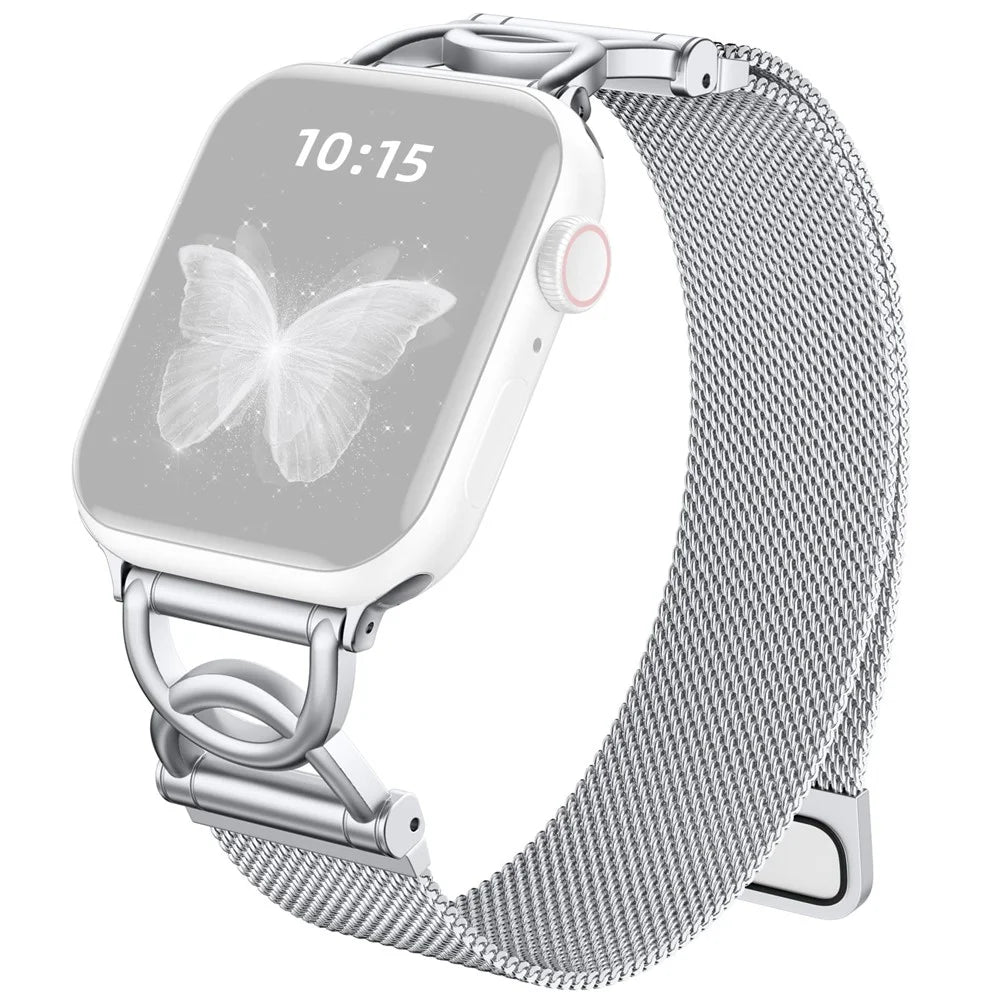 Watch Band For Apple Watch Ultra 3 2 1 49mm / Series 11 10 46mm / 9 8 7 45mm / SE3 SE2 SE 6 5 4 44mm / 3 2 1 42mm DC-Shape Magnetic Clasp Stainless Steel Metal Strap - Silver - 1