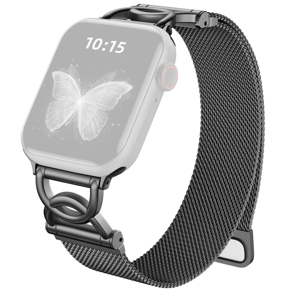 Watch Band For Apple Watch Series 11 10 42mm / 9 8 7 41mm / SE3 SE2 SE 6 5 4 40mm / 3 2 1 38mm DC-Shape Magnetic Clasp Stainless Steel Strap - Black - 1