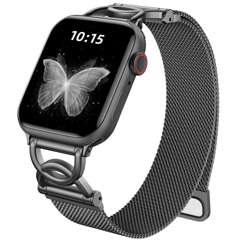 Watch Band For Apple Watch Ultra 3 2 1 49mm / Series 11 10 46mm / 9 8 7 45mm / SE3 SE2 SE 6 5 4 44mm / 3 2 1 42mm DC-Shape Magnetic Clasp Stainless Steel Strap - Black - 2