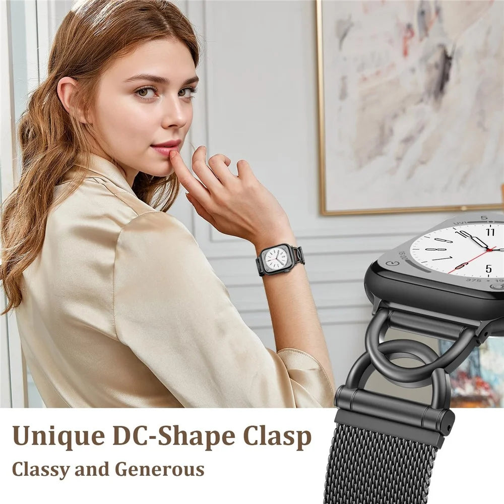 Watch Band For Apple Watch Ultra 3 2 1 49mm / Series 11 10 46mm / 9 8 7 45mm / SE3 SE2 SE 6 5 4 44mm / 3 2 1 42mm DC-Shape Magnetic Clasp Stainless Steel Strap - Black - 3