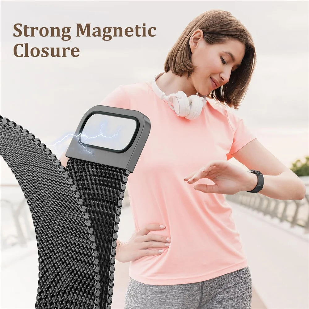 Watch Band For Apple Watch Ultra 3 2 1 49mm / Series 11 10 46mm / 9 8 7 45mm / SE3 SE2 SE 6 5 4 44mm / 3 2 1 42mm DC-Shape Magnetic Clasp Stainless Steel Strap - Black - 4