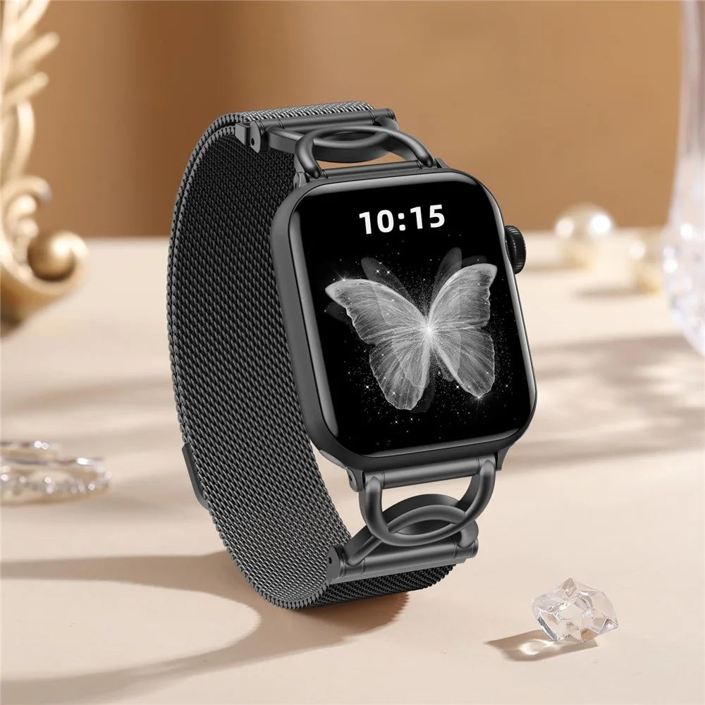 Watch Band For Apple Watch Ultra 3 2 1 49mm / Series 11 10 46mm / 9 8 7 45mm / SE3 SE2 SE 6 5 4 44mm / 3 2 1 42mm DC-Shape Magnetic Clasp Stainless Steel Strap - Black - 6