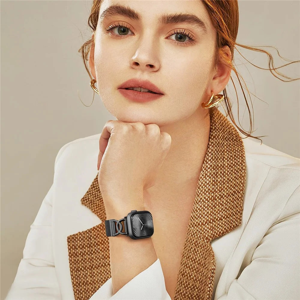 Watch Band For Apple Watch Ultra 3 2 1 49mm / Series 11 10 46mm / 9 8 7 45mm / SE3 SE2 SE 6 5 4 44mm / 3 2 1 42mm DC-Shape Magnetic Clasp Stainless Steel Strap - Black - 7