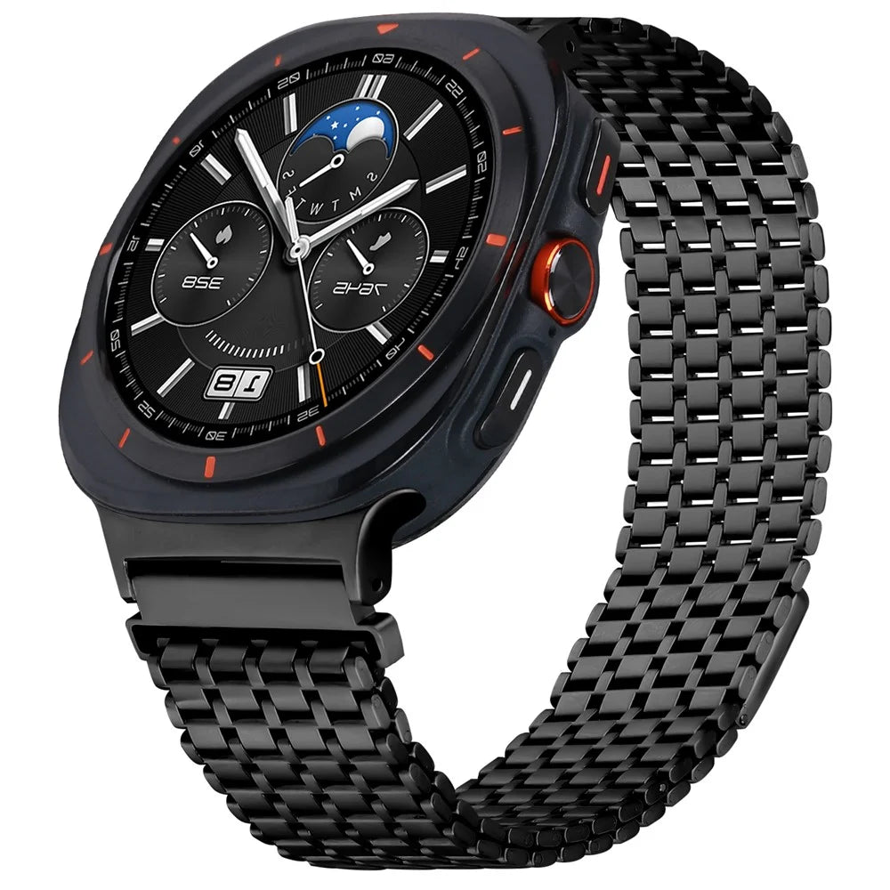 For Samsung Galaxy Watch Ultra2 47mm / Watch Ultra (2025) 47mm / Watch Ultra 47mm Watch Band Stainless Steel Magnetic Nine-Bead Loop Adjustable Strap - Black - 2
