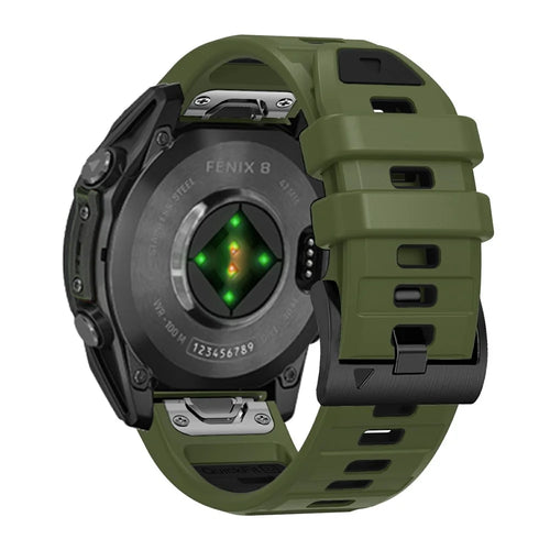 26mm Watch Band For Garmin Fenix 8 51mm / Instinct 2X / Fenix 7X / Enduro 2 , Dual Color Silicone Replacement Strap - Army Green + Black - 1