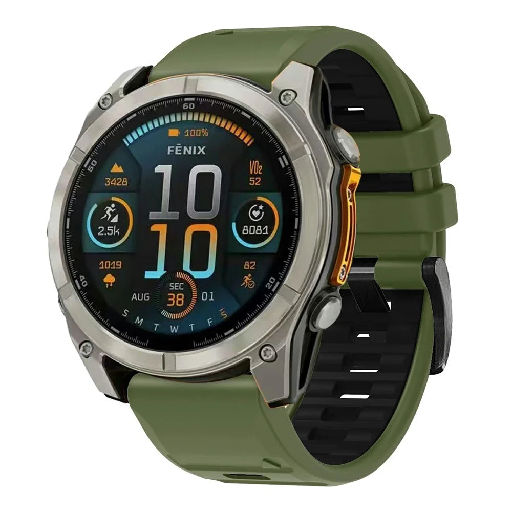 26mm Watch Band For Garmin Fenix 8 51mm / Instinct 2X / Fenix 7X / Enduro 2 , Dual Color Silicone Replacement Strap - Army Green + Black - 2