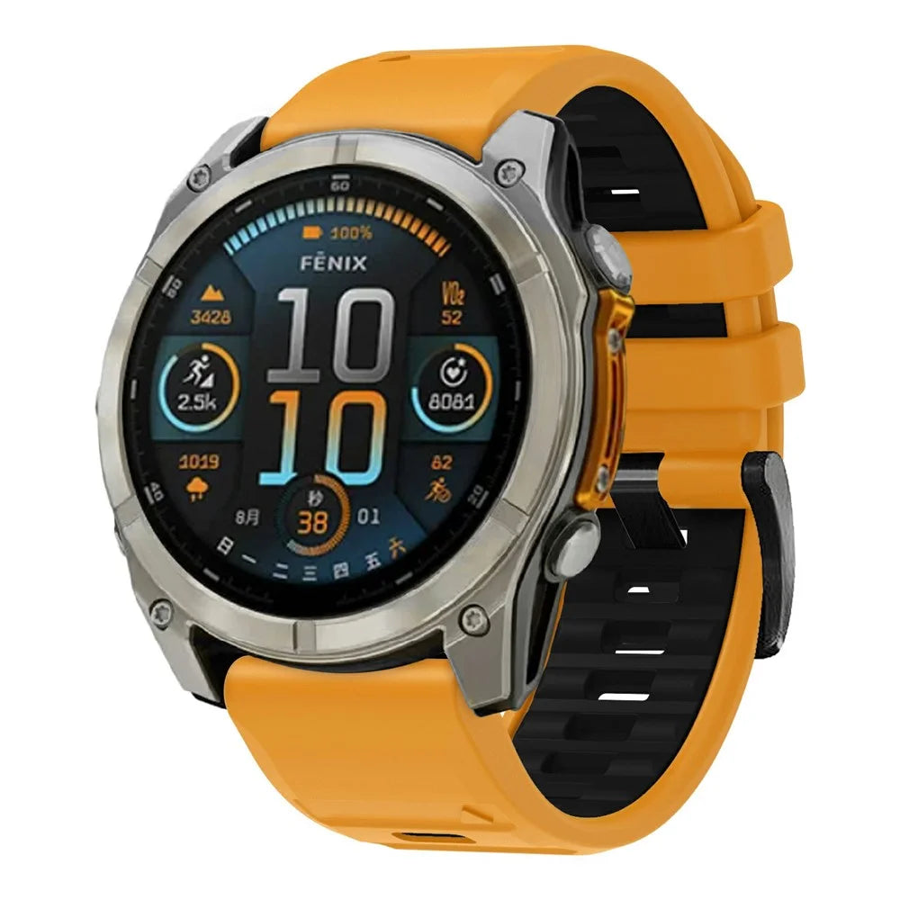 22mm Watch Band For Garmin Fenix 8 47mm / Tactix 8 47mm / Quatix 7 Pro / Descent G2 , Quick Release Dual Color Silicone Strap - Orange + Black - 2