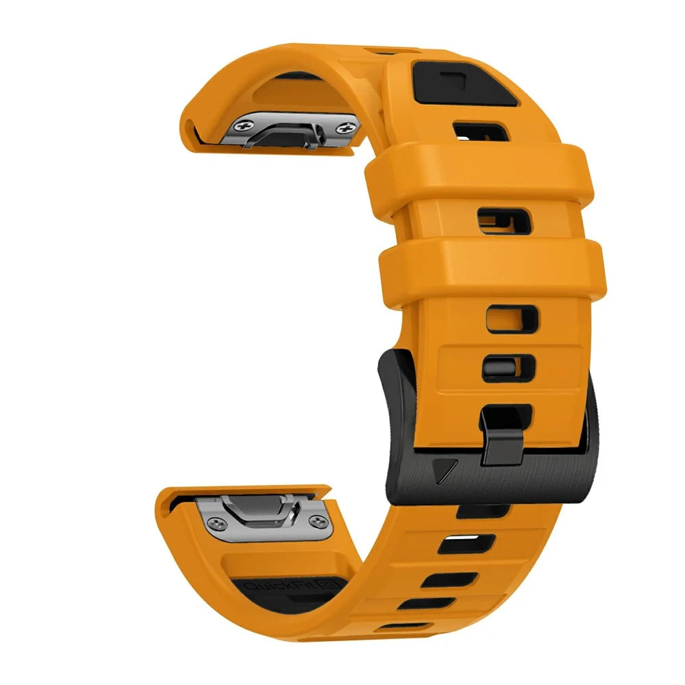 22mm Watch Band For Garmin Fenix 8 47mm / Tactix 8 47mm / Quatix 7 Pro / Descent G2 , Quick Release Dual Color Silicone Strap - Orange + Black - 3