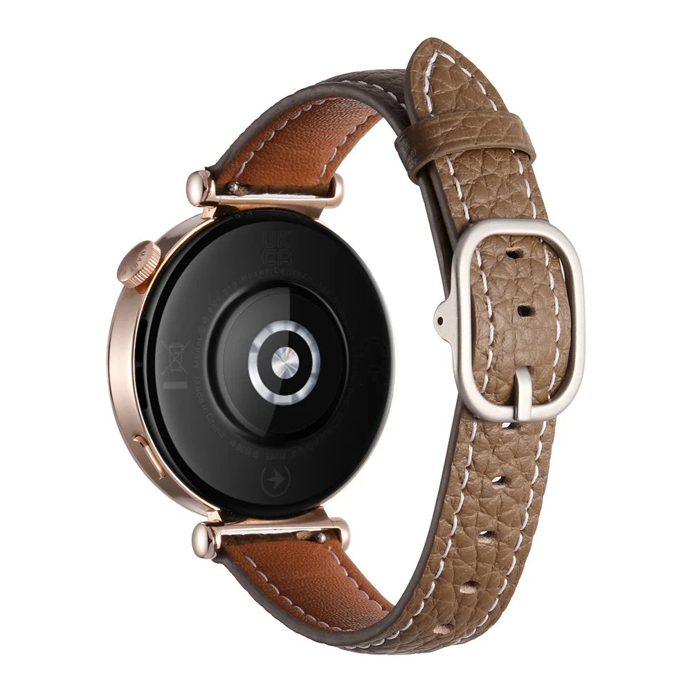 18mm Watch Band For Huawei Watch GT 5 Pro 42mm / GT 5 41mm / GT 4 41mm / Garmin Venu 3S , Genuine Cow Leather Smartwatch Strap - Tan - 1
