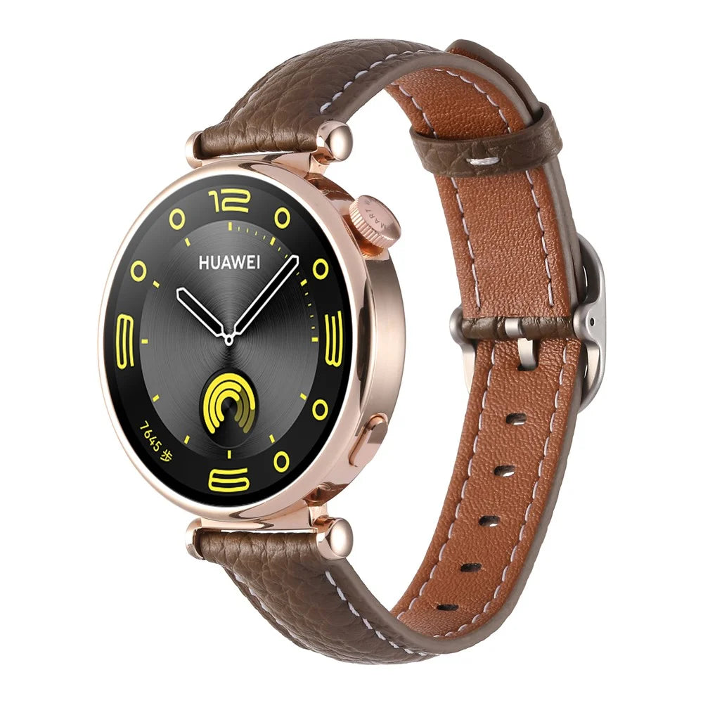 18mm Watch Band For Huawei Watch GT 5 Pro 42mm / GT 5 41mm / GT 4 41mm / Garmin Venu 3S , Genuine Cow Leather Smartwatch Strap - Tan - 2