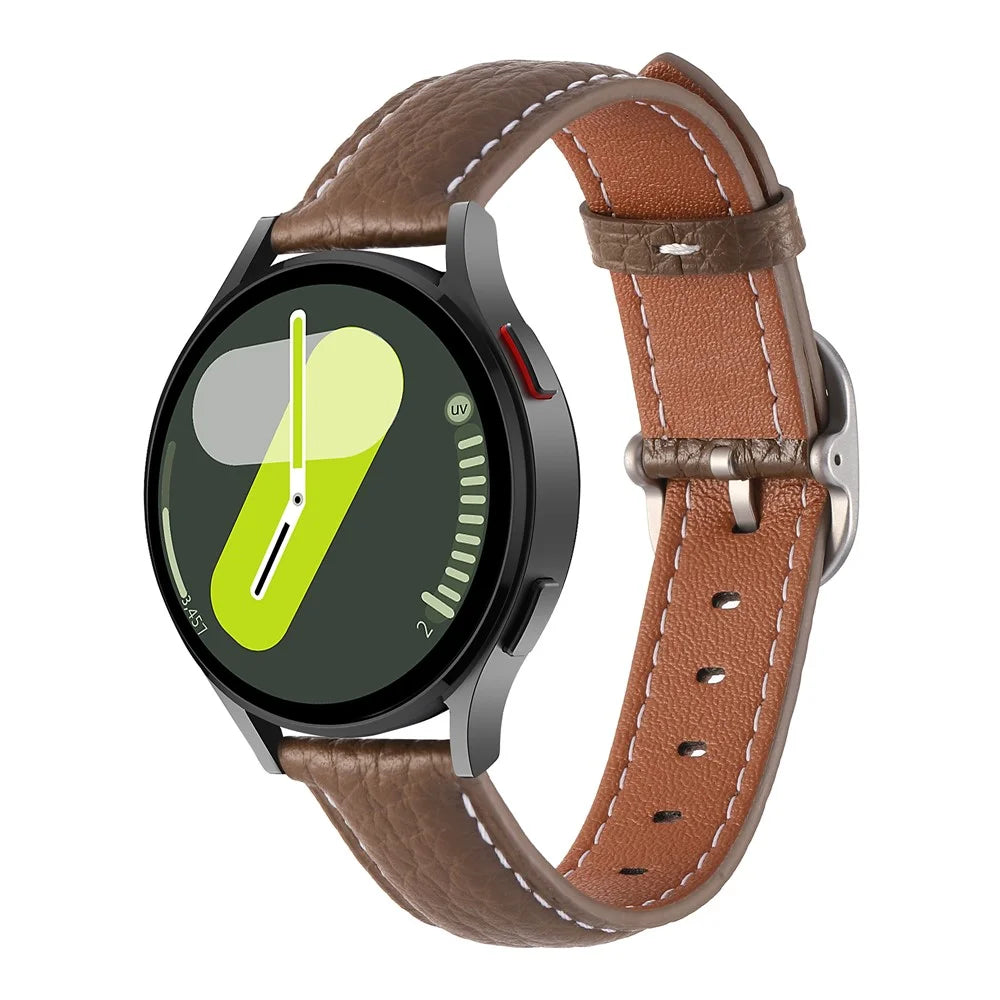 20mm Watch Band For Samsung	Galaxy Watch7 / Watch6 / Watch 5 / Huawei Watch GT 3 42mm , Genuine Cow Leather Smartwatch Strap - Tan - 2
