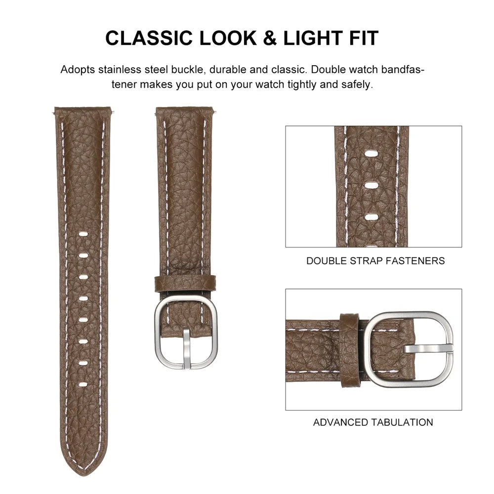 20mm Watch Band For Samsung	Galaxy Watch7 / Watch6 / Watch 5 / Huawei Watch GT 3 42mm , Genuine Cow Leather Smartwatch Strap - Tan - 4