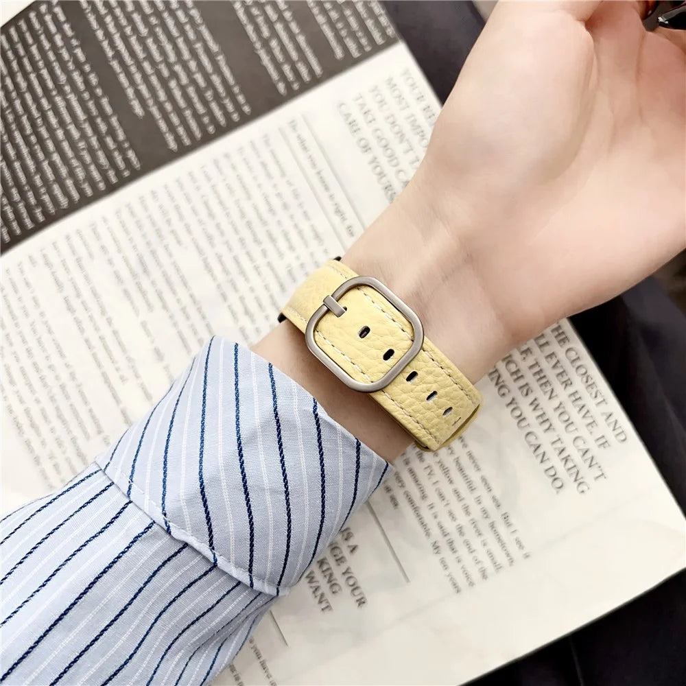 20mm Watch Band For Samsung	Galaxy Watch7 / Watch6 / Watch 5 / Huawei Watch GT 3 42mm , Genuine Cow Leather Smartwatch Strap - Tan - 5