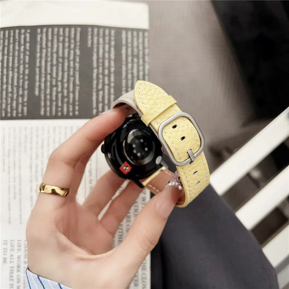 20mm Watch Band For Samsung	Galaxy Watch7 / Watch6 / Watch 5 / Huawei Watch GT 3 42mm , Genuine Cow Leather Smartwatch Strap - Tan - 7
