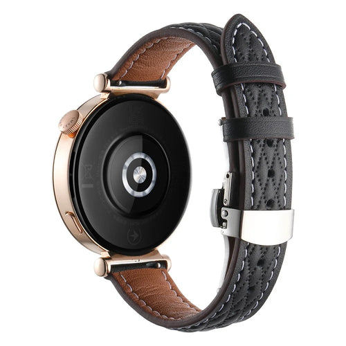 18mm Watch Band For Huawei Watch GT 5 Pro 42mm / GT 5 41mm / GT 4 41mm / Garmin Venu 3S , Genuine Cow Leather Diamond Pattern Strap - Black - 1