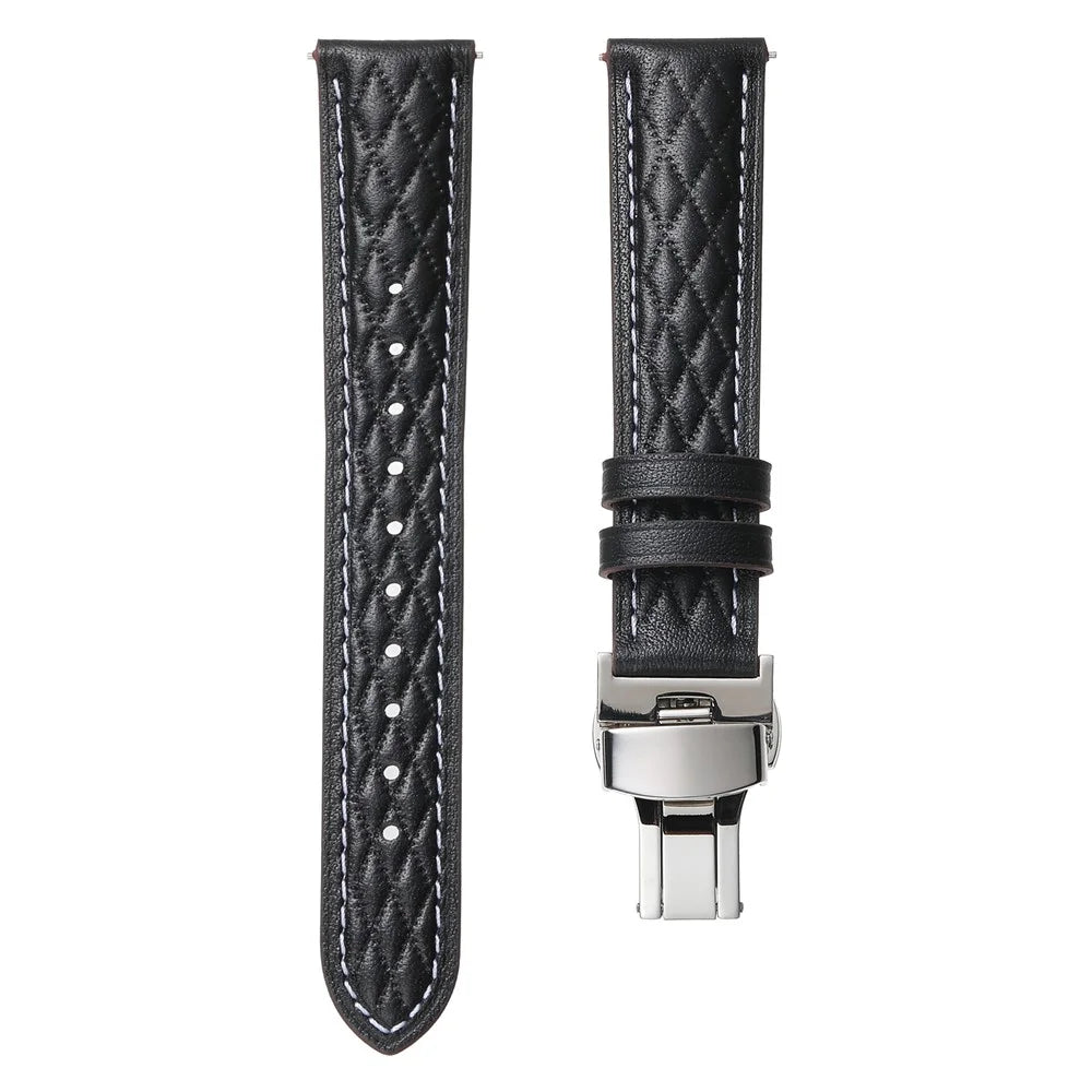 18mm Watch Band For Huawei Watch GT 5 Pro 42mm / GT 5 41mm / GT 4 41mm / Garmin Venu 3S , Genuine Cow Leather Diamond Pattern Strap - Black - 3