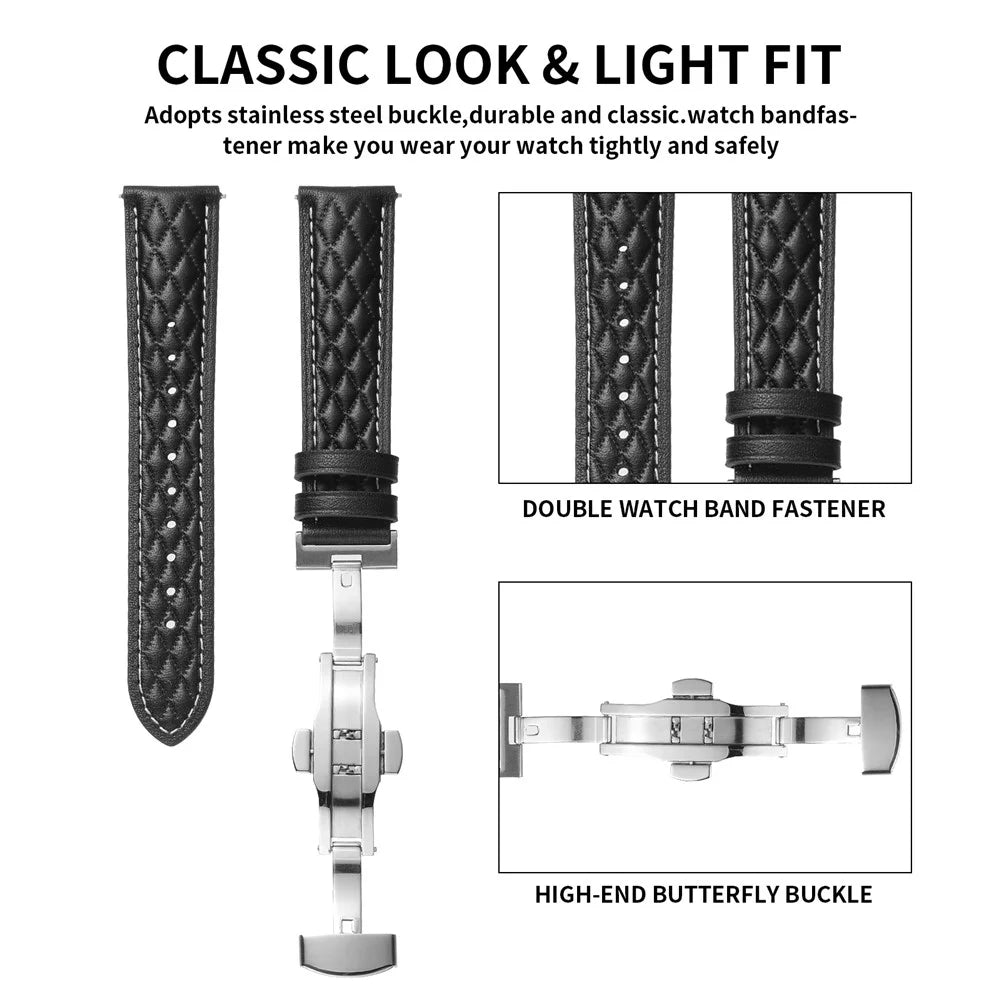 18mm Watch Band For Huawei Watch GT 5 Pro 42mm / GT 5 41mm / GT 4 41mm / Garmin Venu 3S , Genuine Cow Leather Diamond Pattern Strap - Black - 4