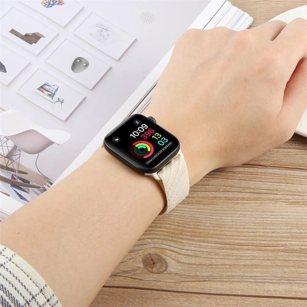 Watch Band For Apple Watch Series 11 10 42mm / 9 8 7 41mm / SE3 SE2 SE 6 5 4 40mm / 3 2 1 38mm Nylon Sport Loop Strap - Starlight - 5