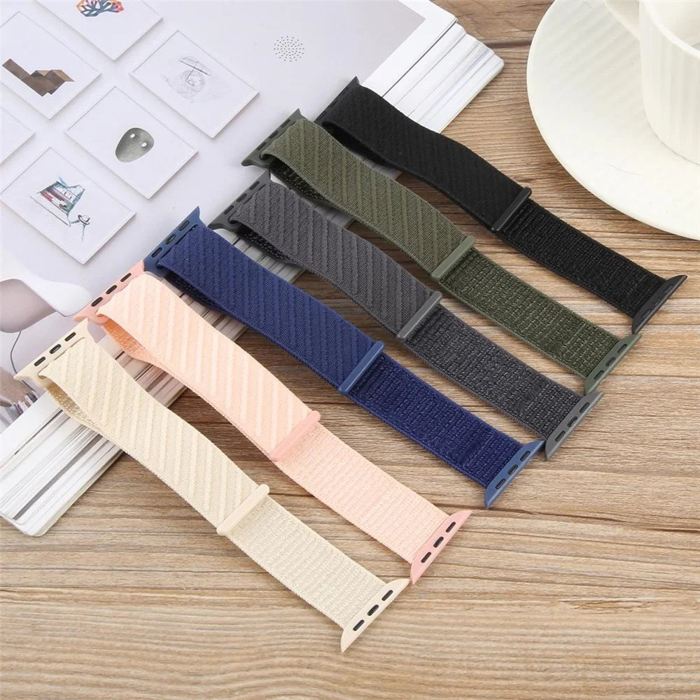 Watch Band For Apple Watch Series 11 10 42mm / 9 8 7 41mm / SE3 SE2 SE 6 5 4 40mm / 3 2 1 38mm Nylon Sport Loop Strap - Starlight - 6