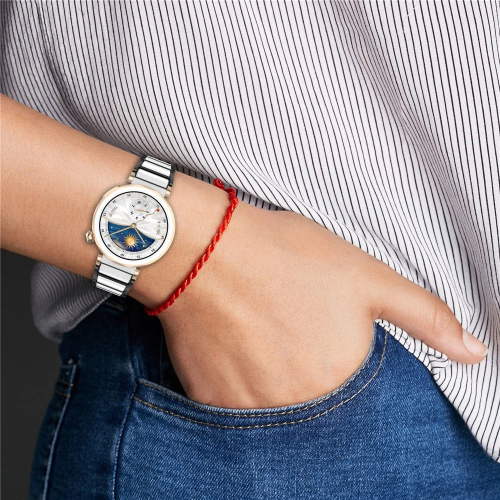 For Huawei Watch GT 5 41mm / GT 5 Pro 42mm Watch Band Ceramic + Zinc Alloy Wrist Strap - Black+White - 5