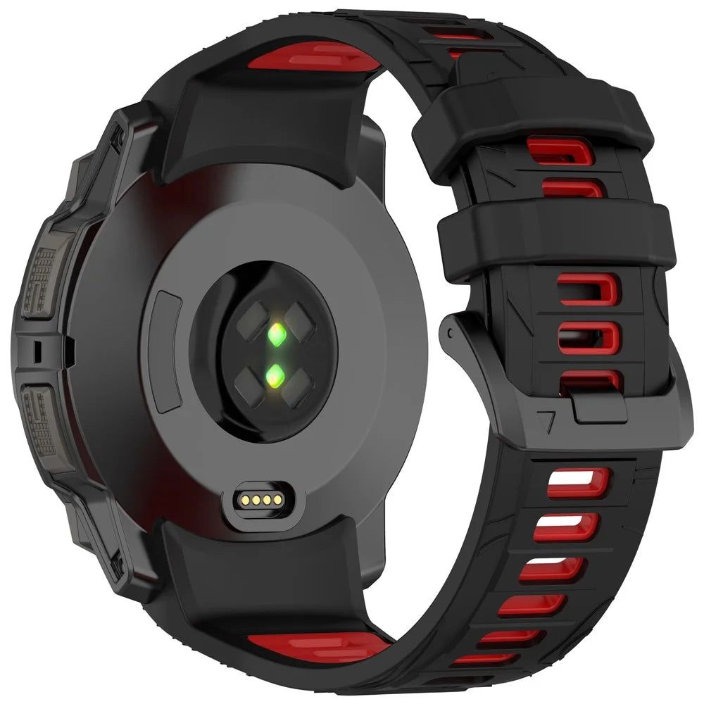 For Garmin Instinct 3 50mm Dual Color Smartwatch Band Sports Breathable Silicone Strap - Black+Red - 1