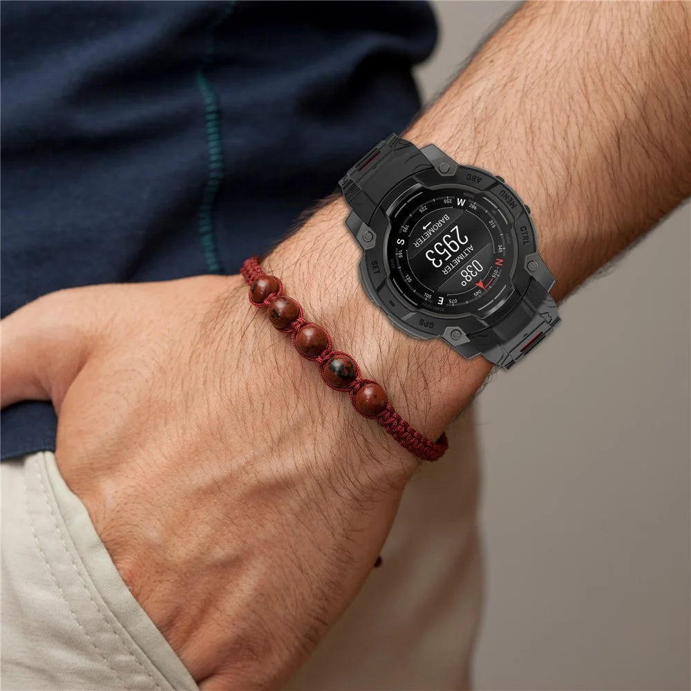 For Garmin Instinct 3 50mm Dual Color Smartwatch Band Sports Breathable Silicone Strap - Black+Red - 6
