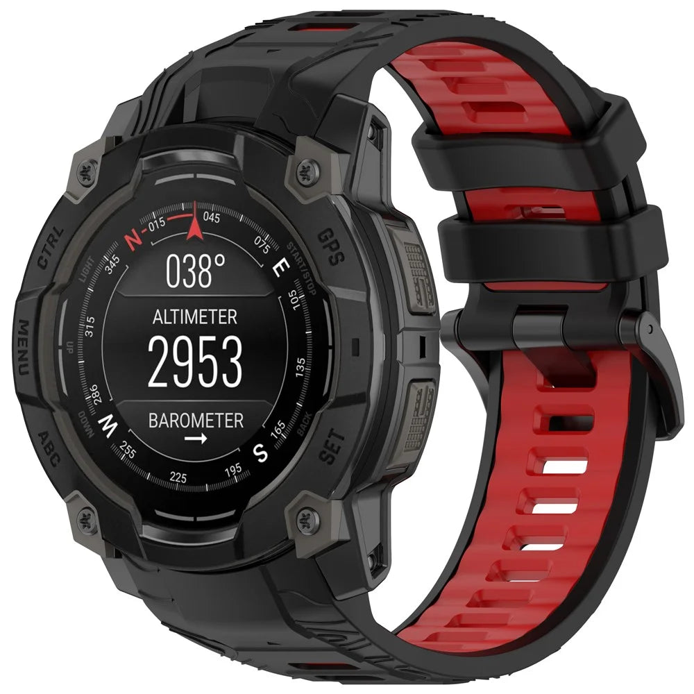 For Garmin Instinct 3 45mm Dual Color Smartwatch Band Sports Breathable Silicone Strap - Black+Red - 5