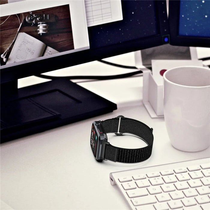 For Huawei Watch D2 Nylon Wrist Strap Magic Tape Loop Watch Band - Black+Grey - 7